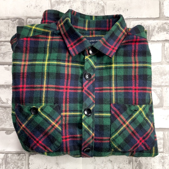 Rue Saint Patrick Sherpa Lined Overshirt Green/Red/Yellow - Picture 2 of 11